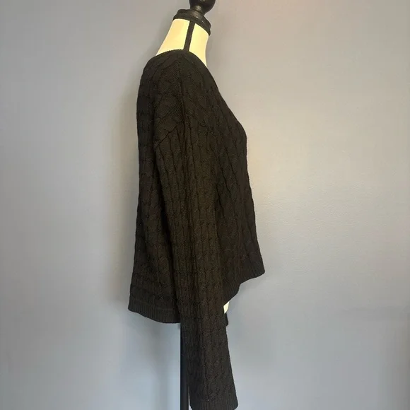Black Cable Knit Crewneck Sweater | Size Small | Oversized Fit - Picture 3 of 8